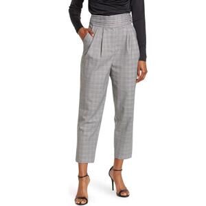 CINQ A SEPT NWT Serenity Plaid Tailored Crop Pants Ivory Black Size 6 Academia